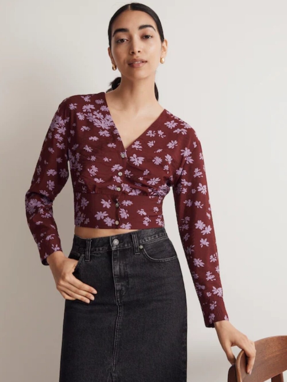 Madewell Floral V-Neck Button-Front Shirt Size M